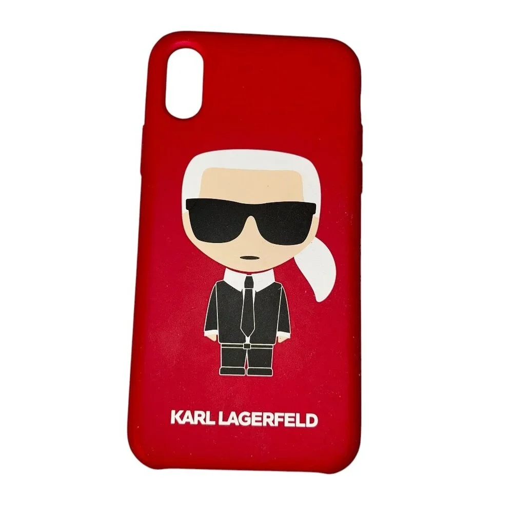 Karl Lagerfeld red black classic logo print plastic rubber cell phone protector